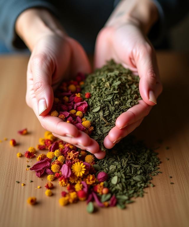 Specialist blending dried hibiscus and chamomile petals